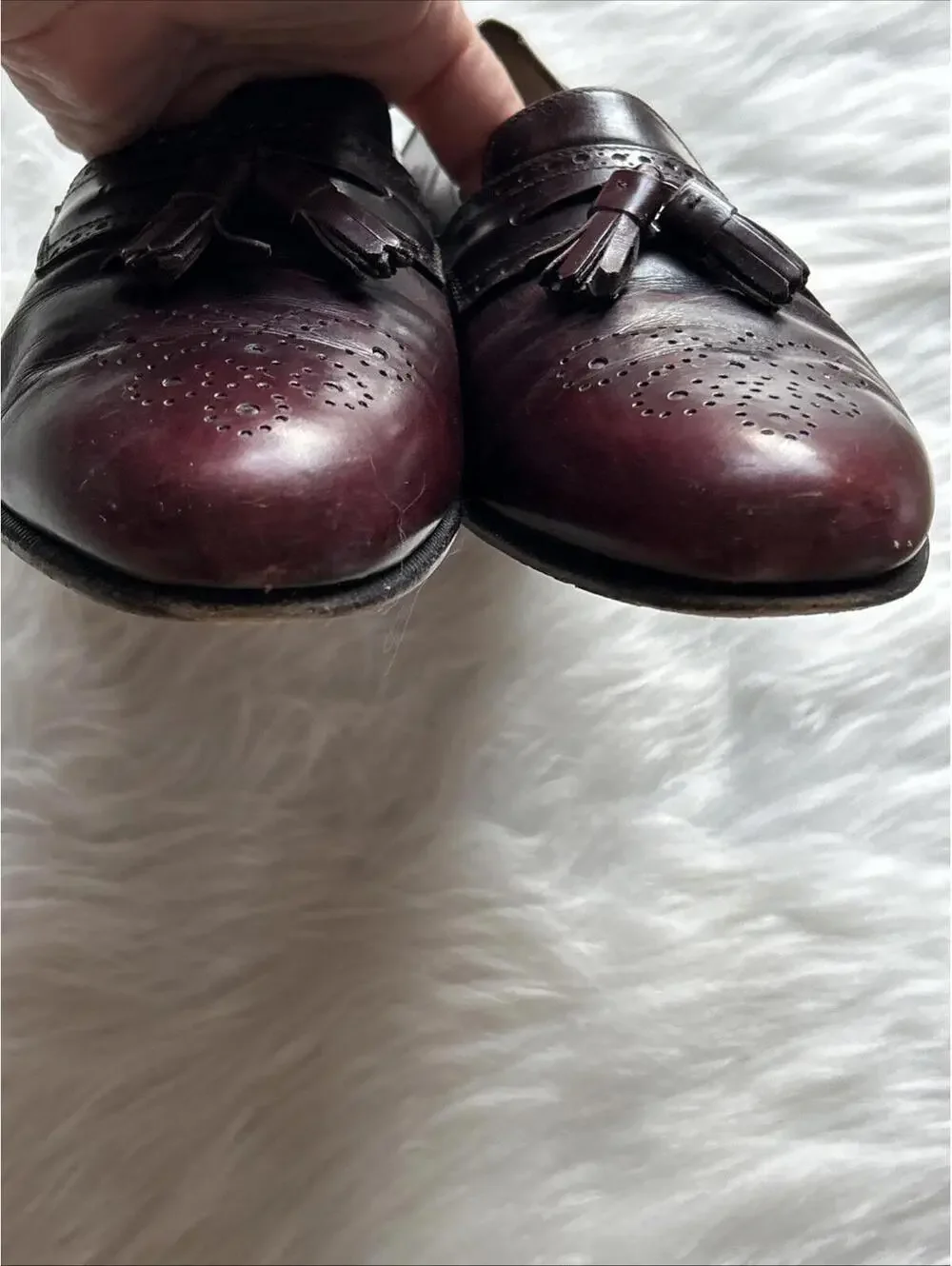 Salvatore Ferragamo Firenze Mens Leather Burgundy Shoes With Tassels 9D Vintage